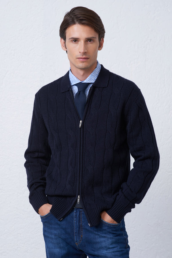 Polo Uomo in Maglia con Treccia e Zip