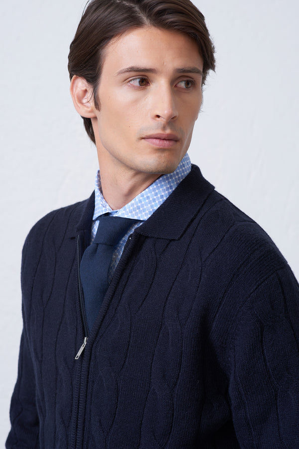 Polo Uomo in Maglia con Treccia e Zip