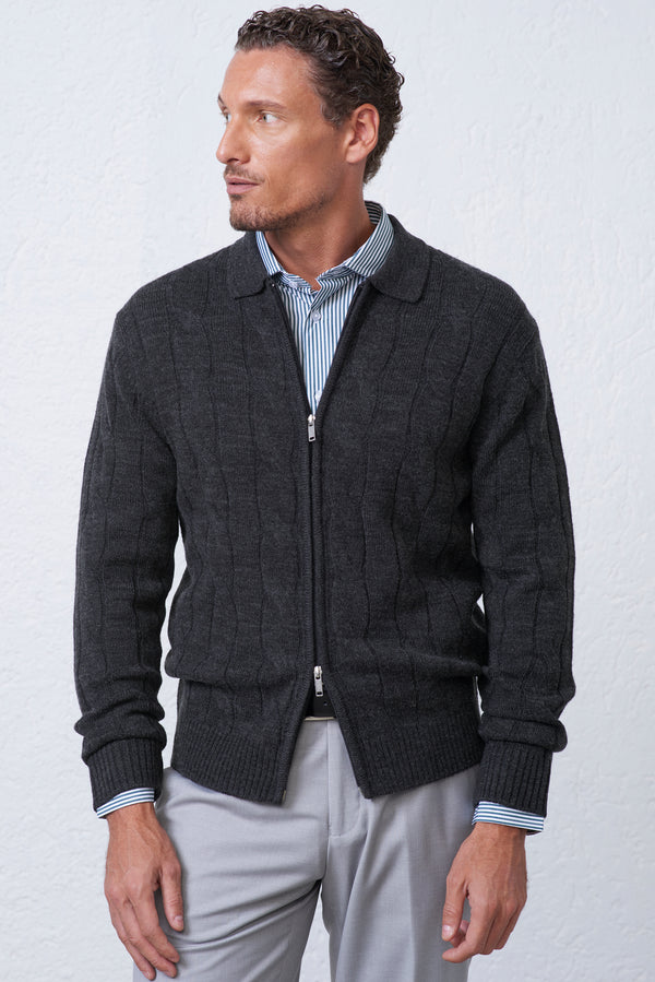 Polo Uomo in Maglia con Treccia e Zip