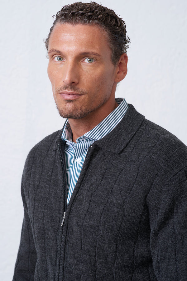 Polo Uomo in Maglia con Treccia e Zip