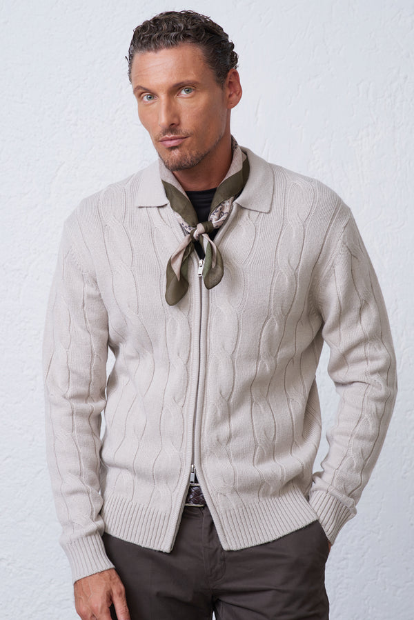 Polo Uomo in Maglia con Treccia e Zip