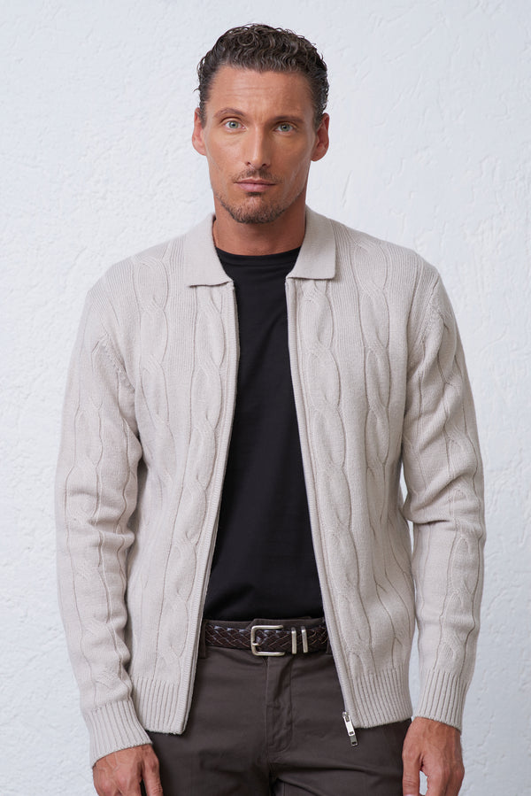 Polo Uomo in Maglia con Treccia e Zip