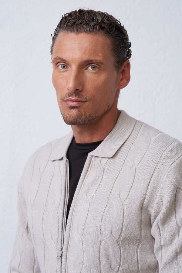 Polo Uomo in Maglia con Treccia e Zip