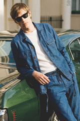 Overshirt in Denim con Tasconi e Laccio in Vita